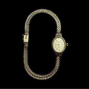 LADIES 14K GOLD GENEVE SWISS QUARTZ WRIST WATCH VINTAGE WOMANS OVAL FACE USA